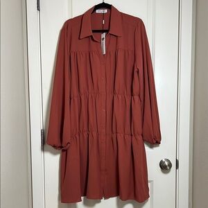 Kate Kasin Terracotta Long Sleeve Tiered Dress 2XL